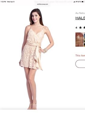NWT Vintage HALSTON Lace Halter Mini Dress in Blush